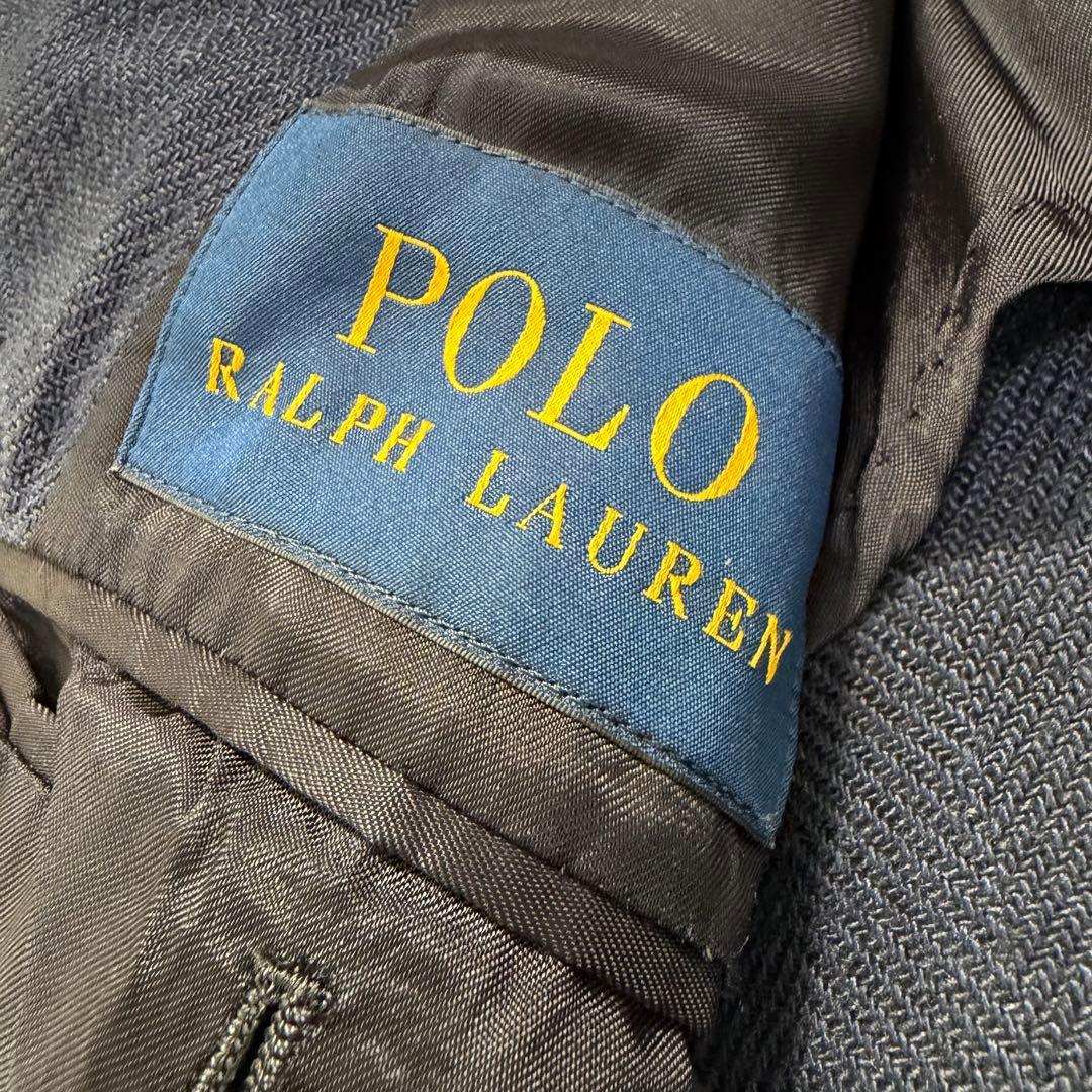 【美品】POLO RALPH LAUREN テーラード 麻 銀ボタン 紺色 XL