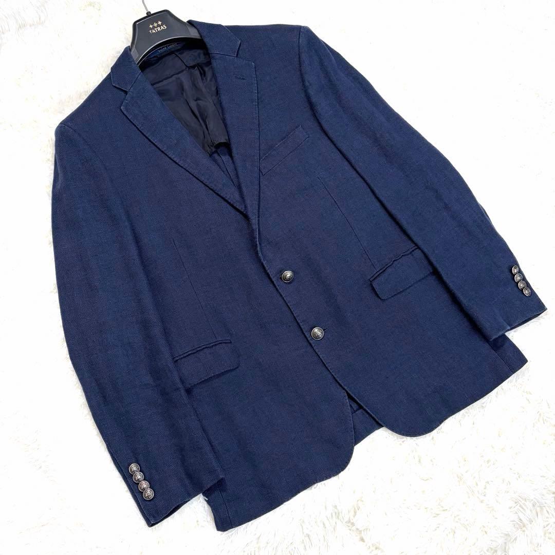 【美品】POLO RALPH LAUREN テーラード 麻 銀ボタン 紺色 XL