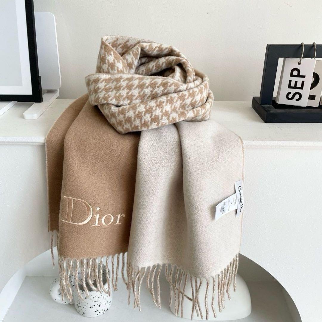 Dior ベージュ ハウンドトゥース マフラー