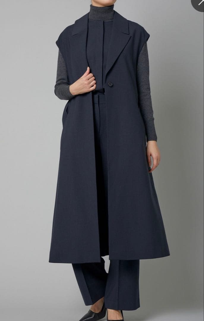 theory luxe セオリーリュクス ロングジレ ベルト付オープンカラー