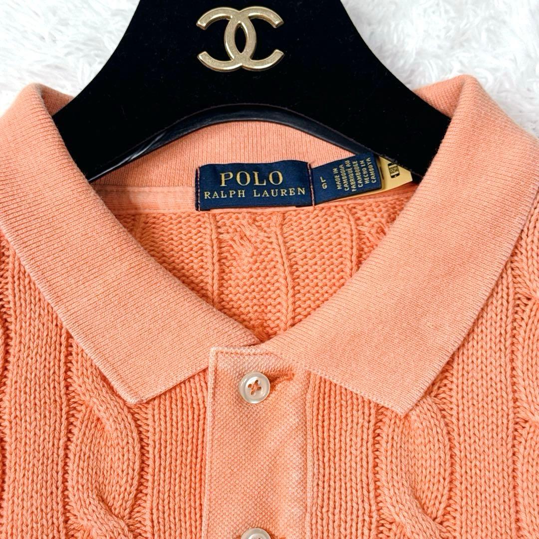 【現行】POLO RALPH LAURENケーブルニットポロシャツ L オレンジ