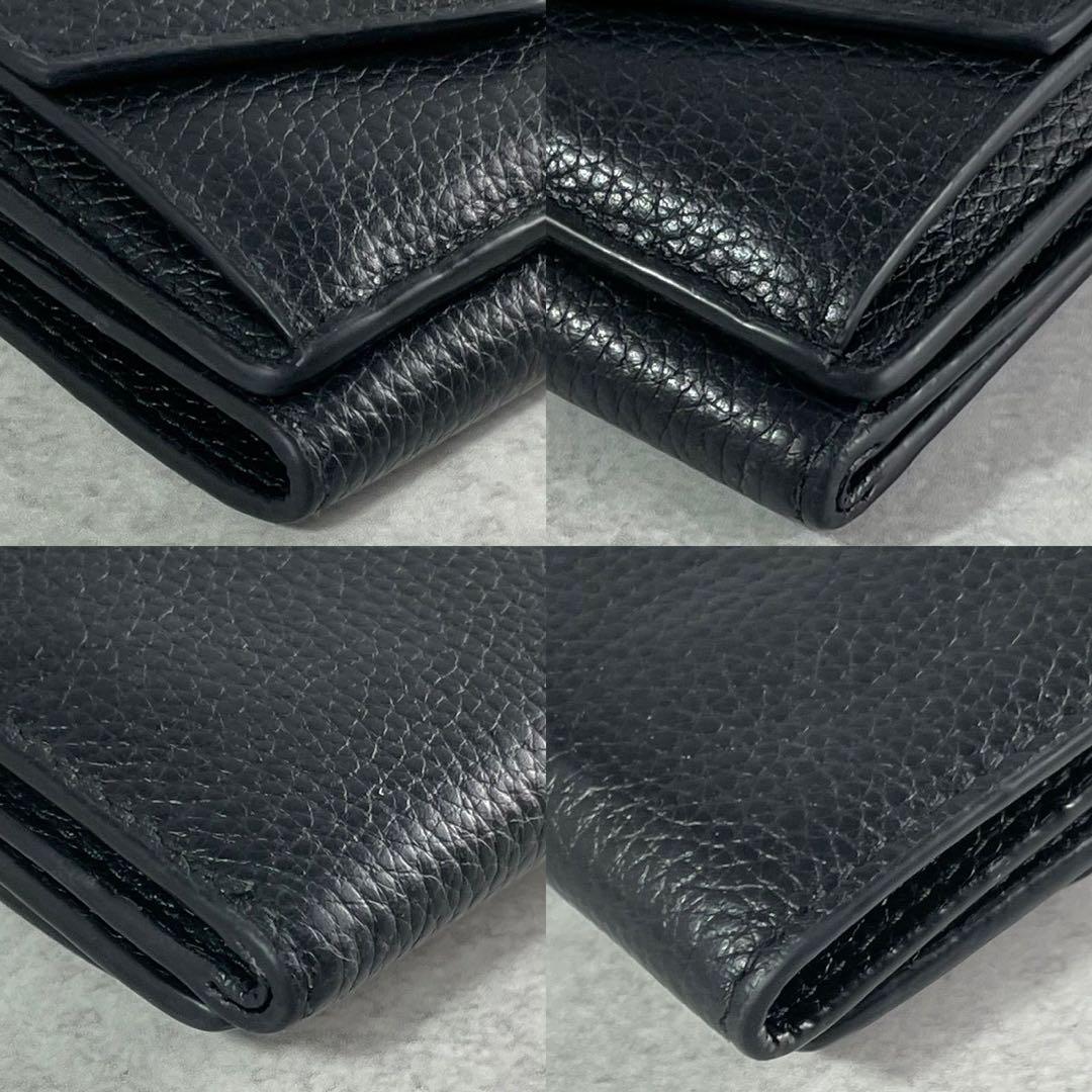 【極美品 現行】ミュウミュウ 三つ折り財布 ブラック RFID レザー