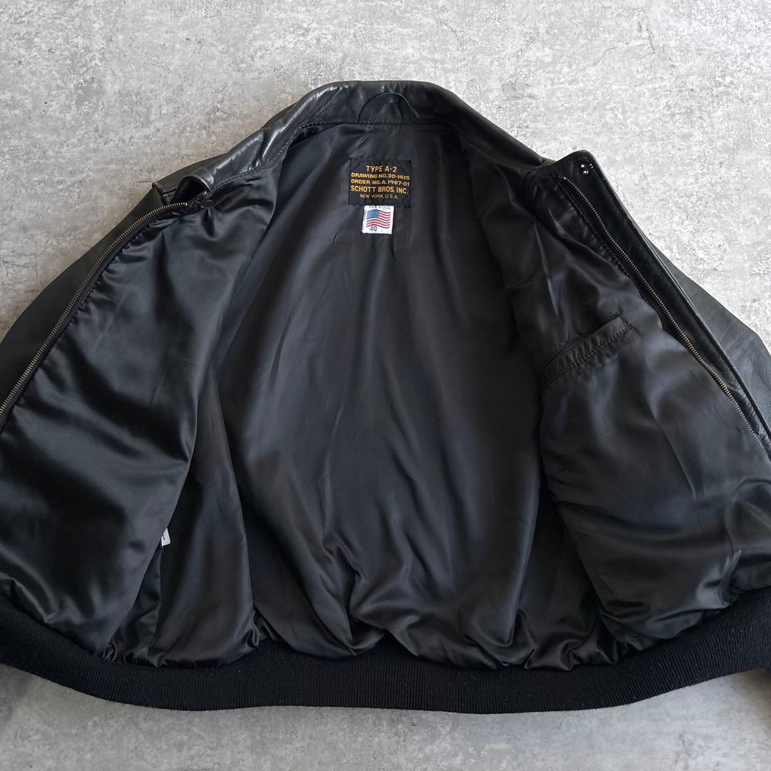 90's■USA製■schott 【L】A-2 フライトジャケット ブラック 黒