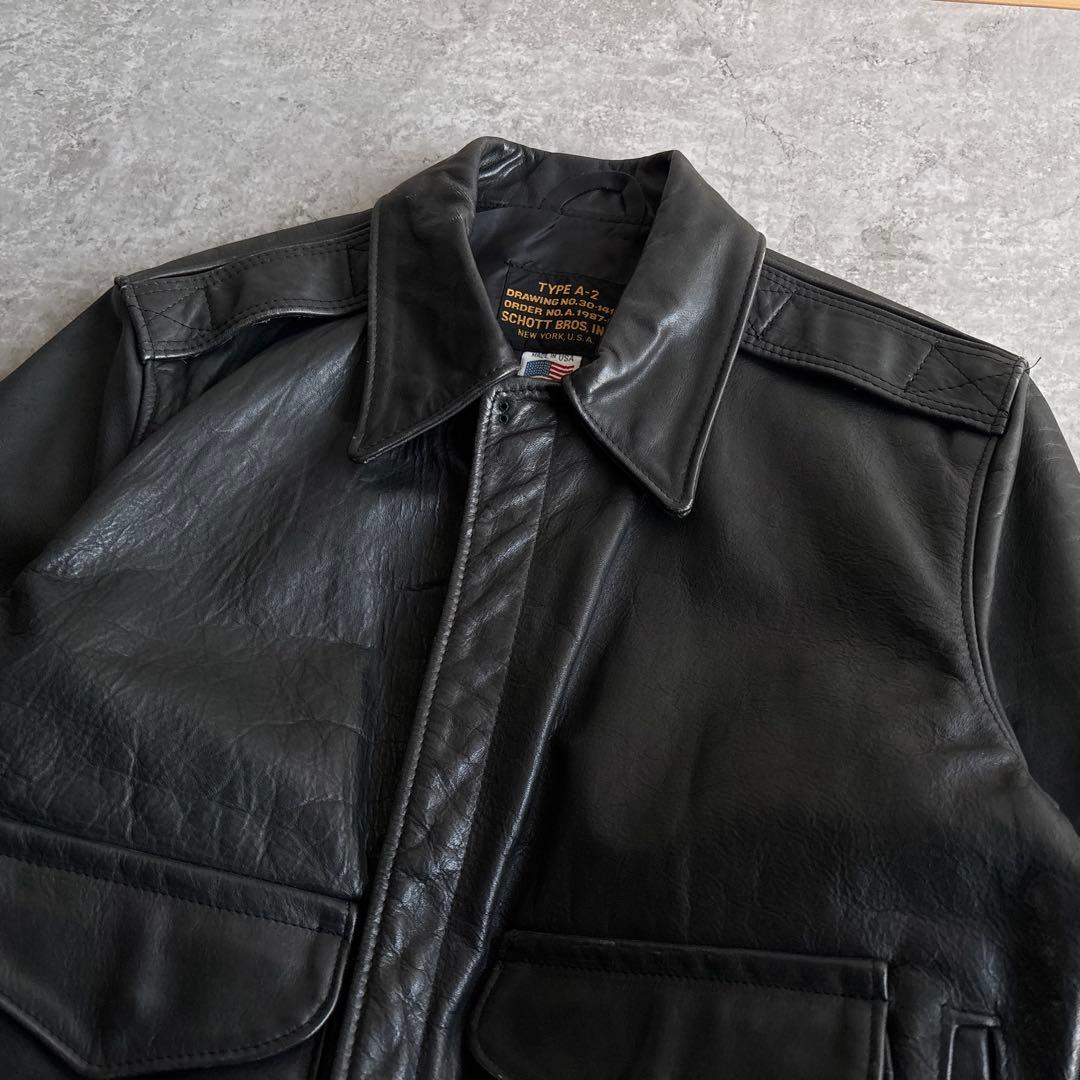 90's■USA製■schott 【L】A-2 フライトジャケット ブラック 黒