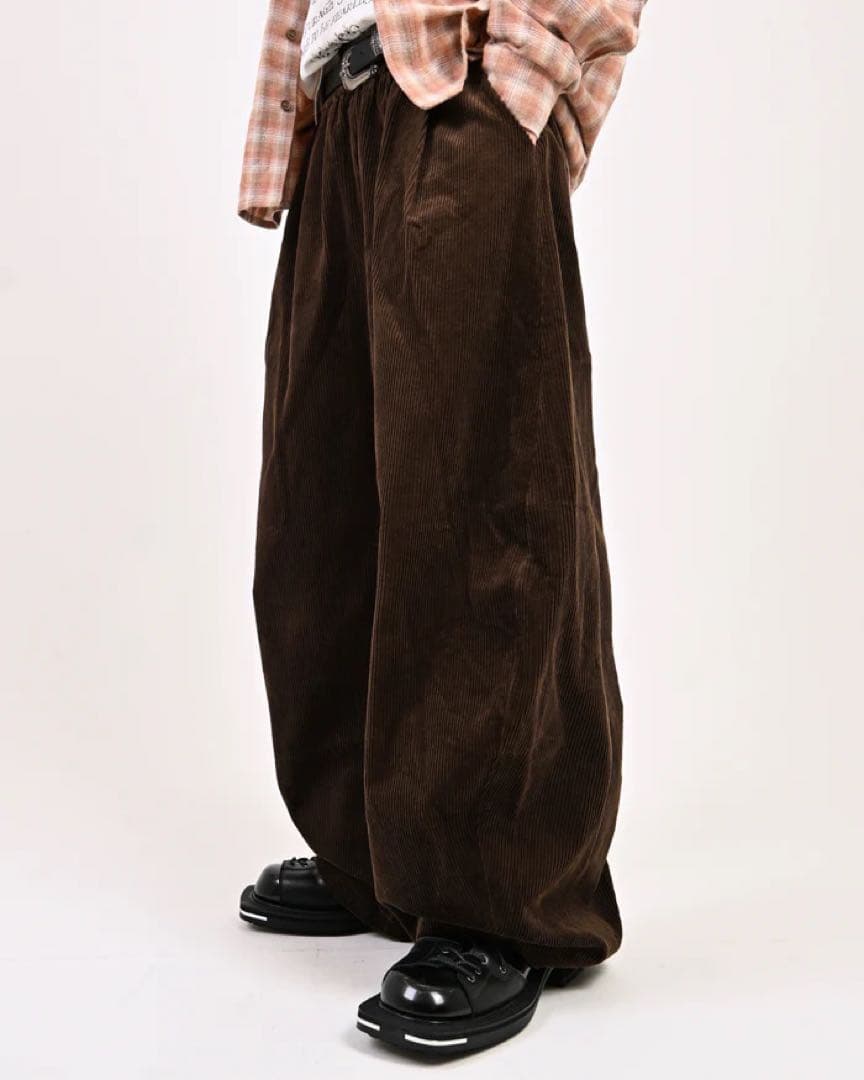 L2099　コーデュロイバルーンパンツ　XL（brown）地底人ONLINE