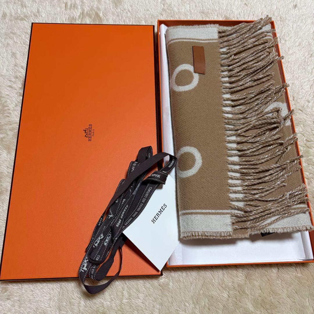 エルメス マフラー モール　キャメル　カシミア