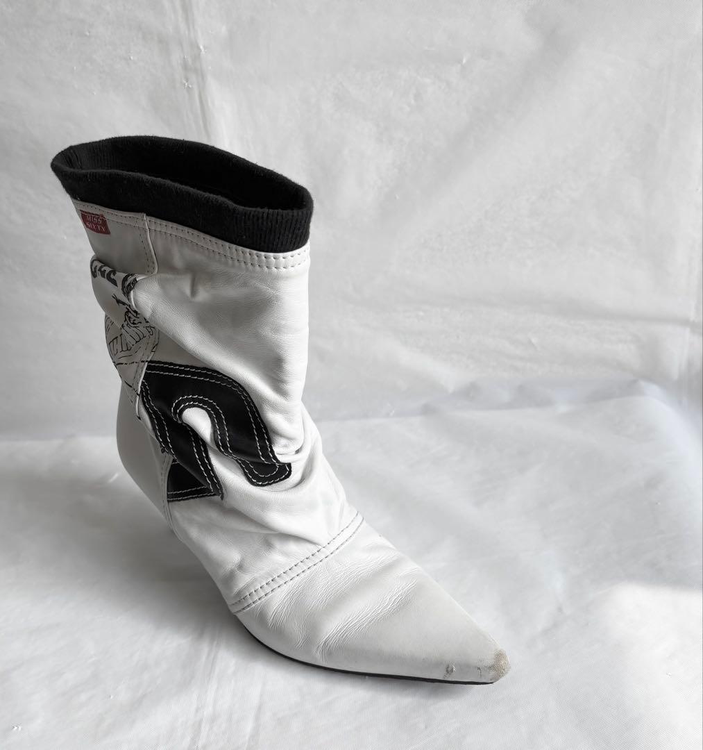 MISS SIXTY★リアルレザーショートブーツ37★ホワイト/アシンメトリー