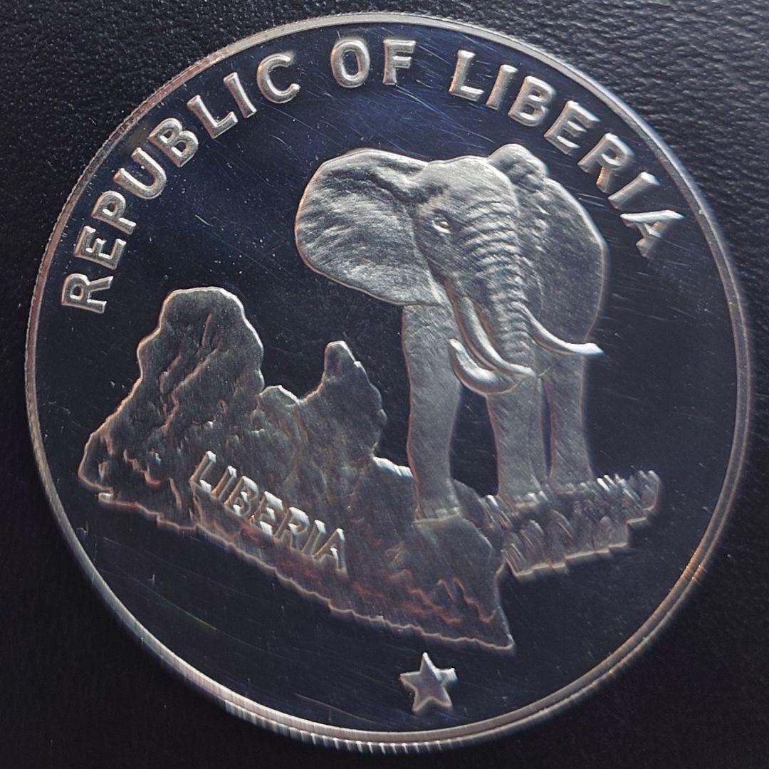 1973年 リベリア銀貨 5ドル エレファント記念銀貨silver900 34g