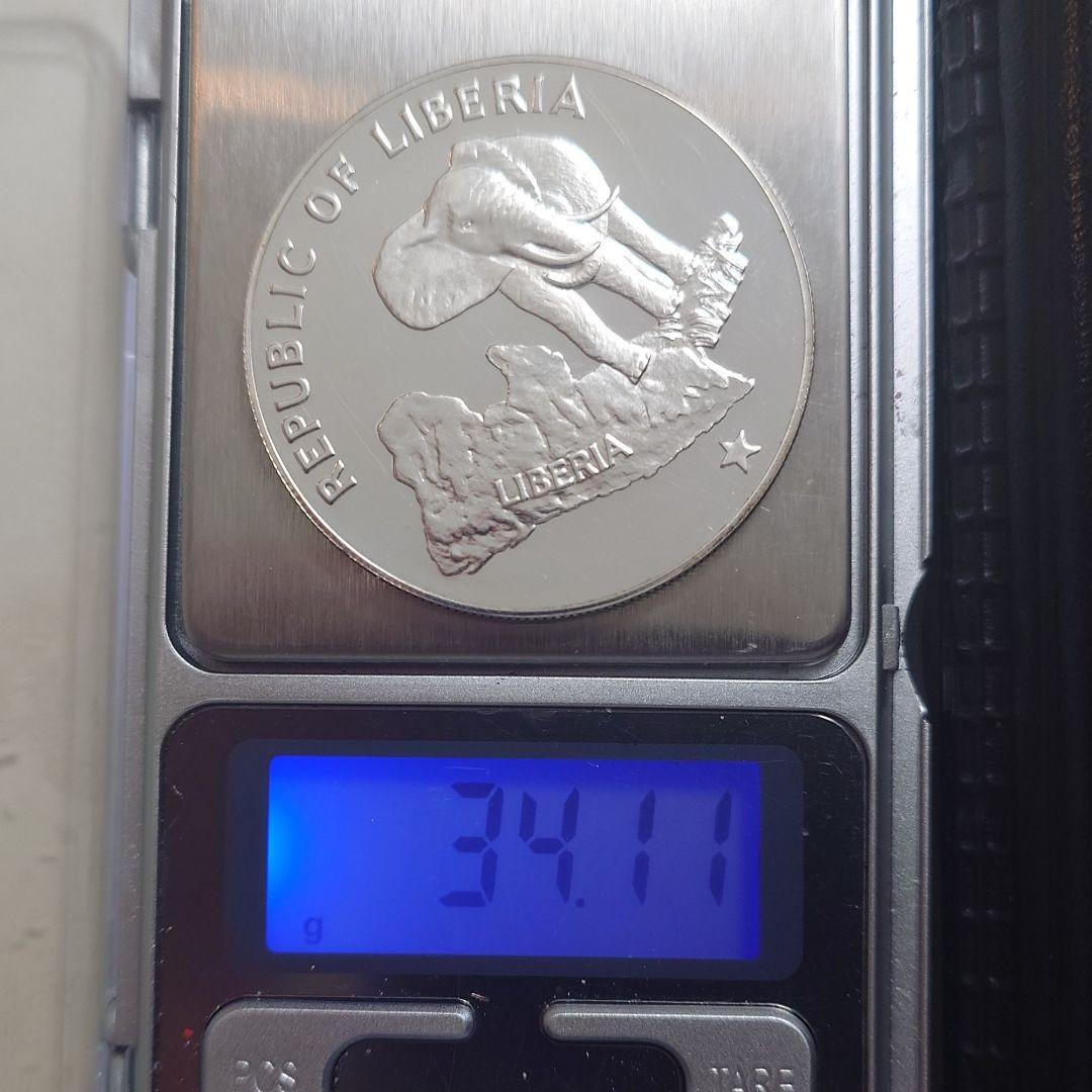1973年 リベリア銀貨 5ドル エレファント記念銀貨silver900 34g