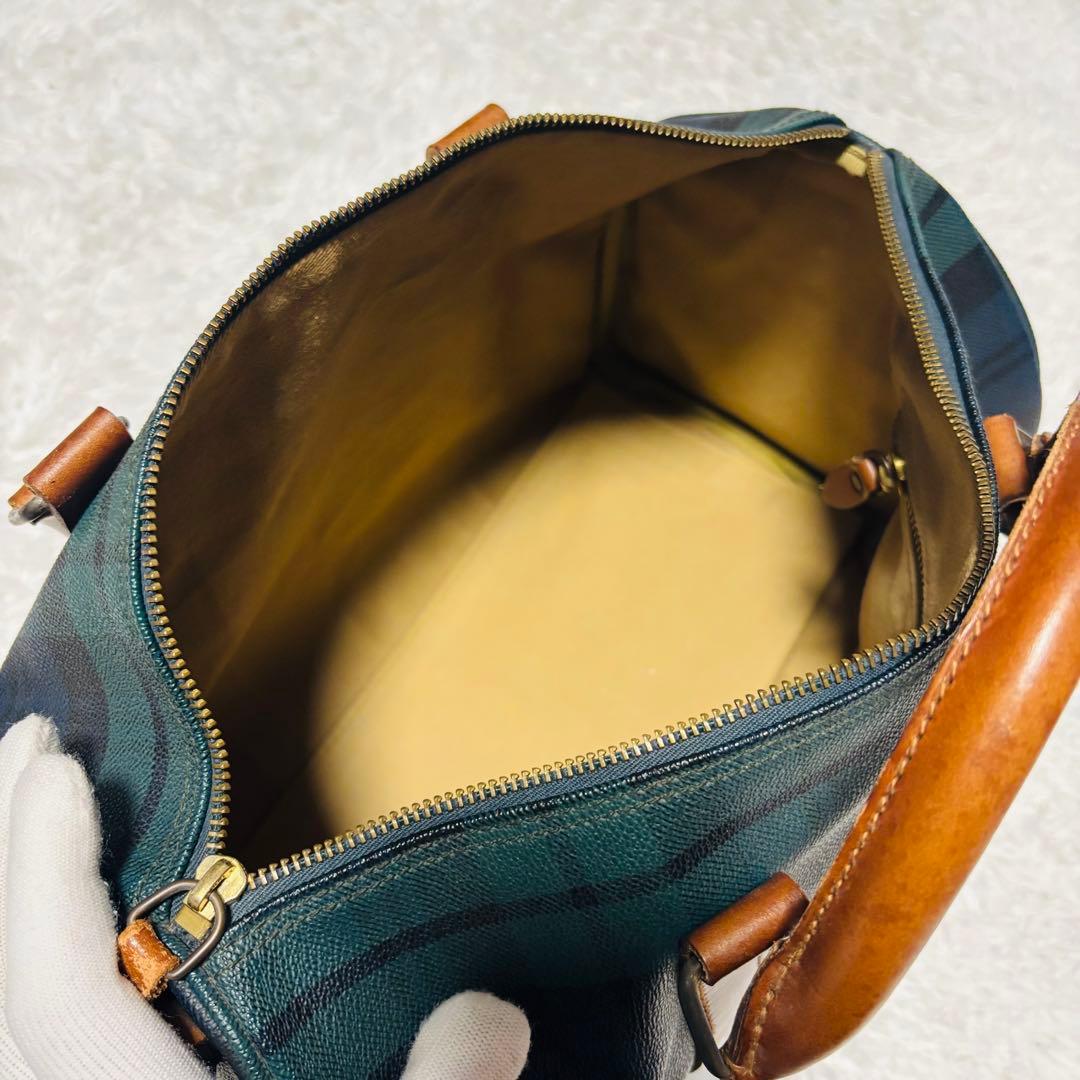 ポロ ラルフローレン ミニ ボストンバッグ チェック 緑 PVC レザー ブラシ