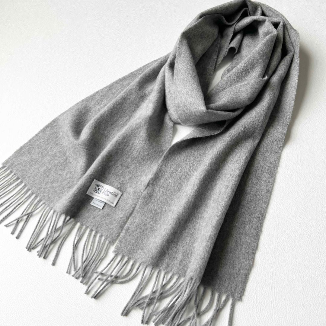4908【美品】ジョンストンズ　マフラー カシミヤ100％ 無地　グレー