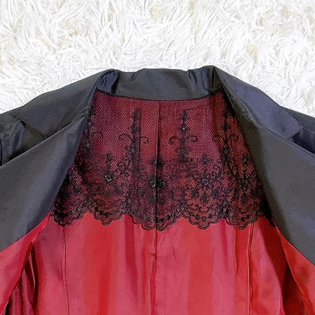【美品✨】　レリアン シルク100% Ｌ　トレンチコート 黒 リボン