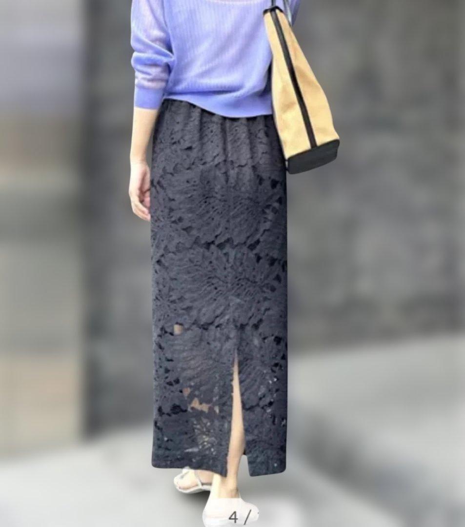 新品SACRA 黒レースタイトロングスカート36