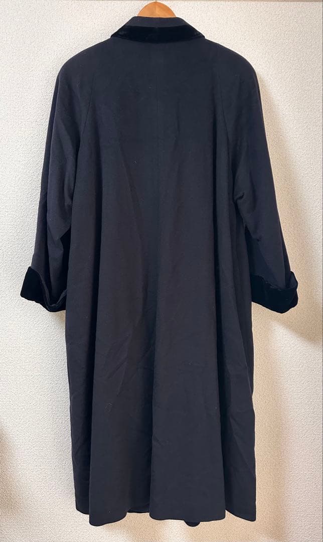 ︎カシミヤ100% 昭和レトロ︎✦︎ブラック・黒 ダーク ロングコート︎✦︎M~L寸ほど
