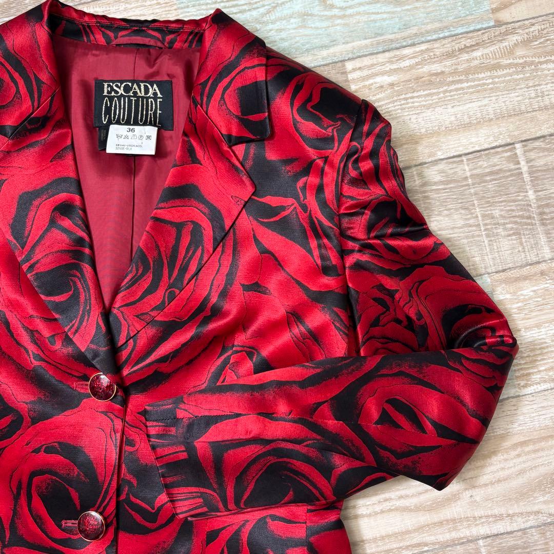 ESCADA エスカーダ ジャケット 薔薇 バラ 総柄 ウール シルク 36
