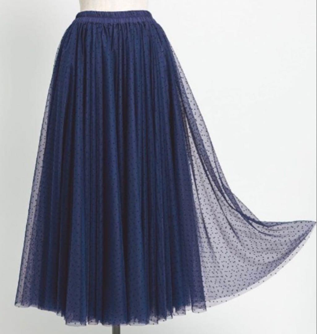 美品♡JENNE ドットチュール　ボリュームスカート ネイビー M