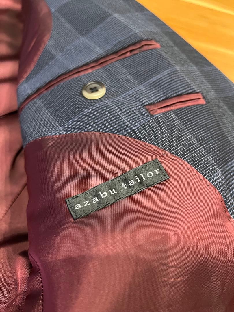 azabu tailor スーツ42A ネイビーチェック