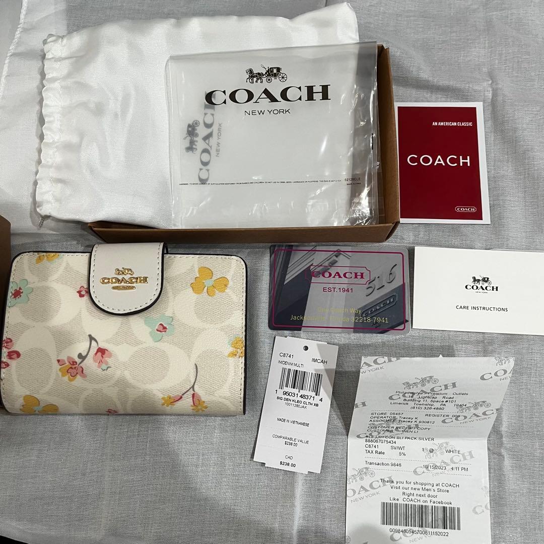 COACH コーチ 花柄 二つ折り財布 ホワイト