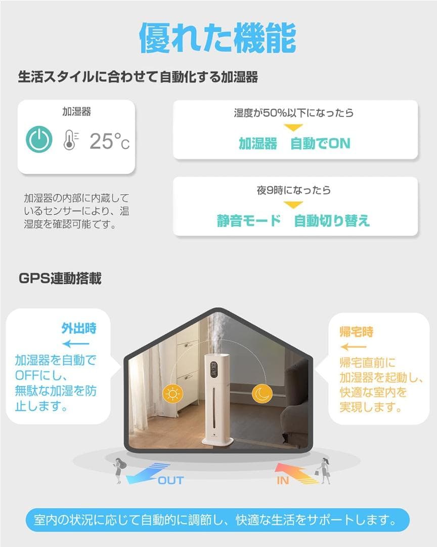 加湿器 大容量 8L 家庭用 業務用 タワー 超音波式加湿器 除菌 アロマ対応