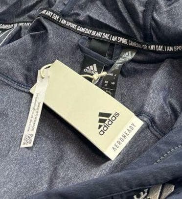 E新品 2XL アディダス adidas デニム風ウーブンセットアップ 上下紺