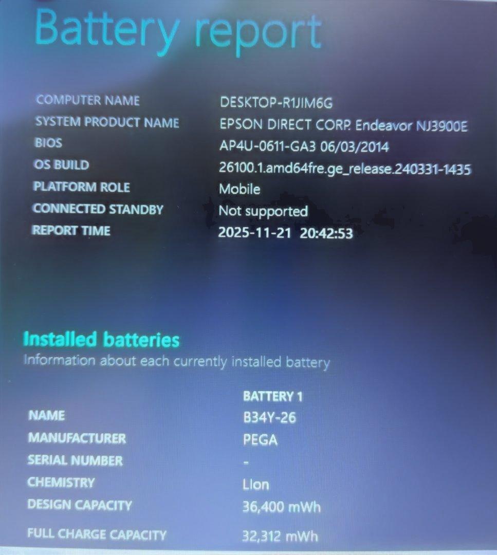 Windowsノート本体 EPSON Endeavor NJ3900E i3 8G SSD240GB