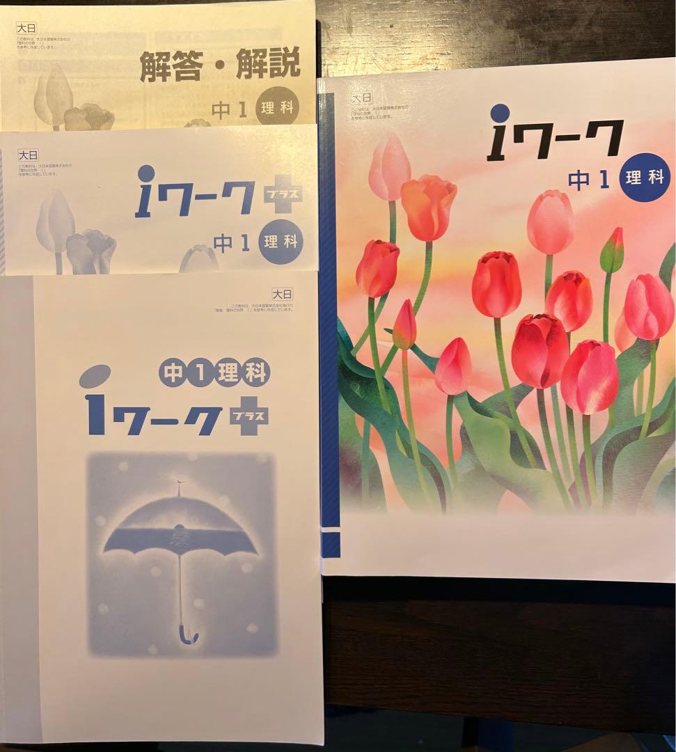 iワーク　中1数学、理科　地理、歴史　四教科セット！解答・解説、iワークプラス付