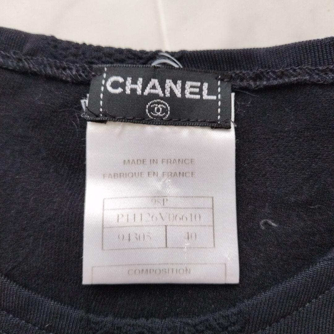 シャネル　CHANEL ブラック カメリア柄Tシャツ 40　98P