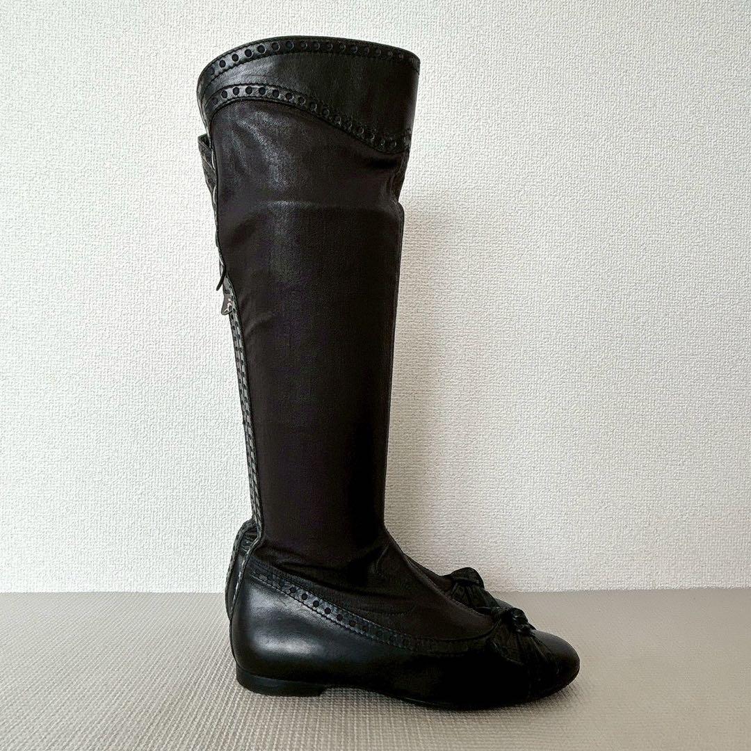 レア✨️HENRYBEGUELIN イタリア製 リボン ロングブーツ ブラック