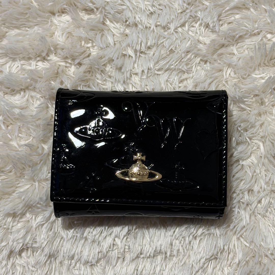 Vivienne Westwood ブラック三つ折り財布 エナメル がま口