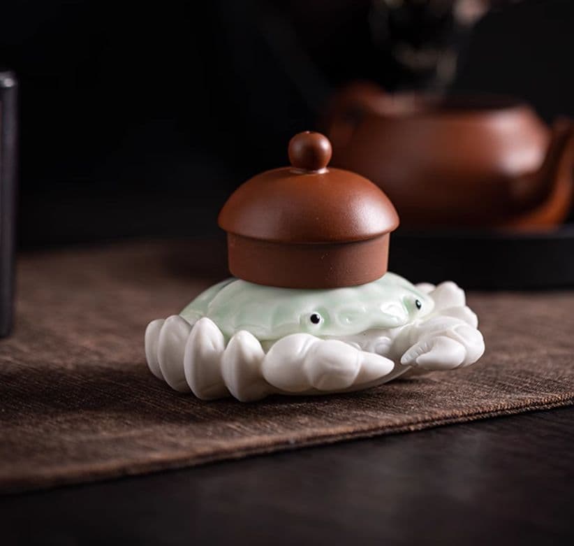 陶磁器 八方来財蟹 茶道茶寵 蓋置 書斎 文鎮 盆栽造景 装飾品 工芸品 置物