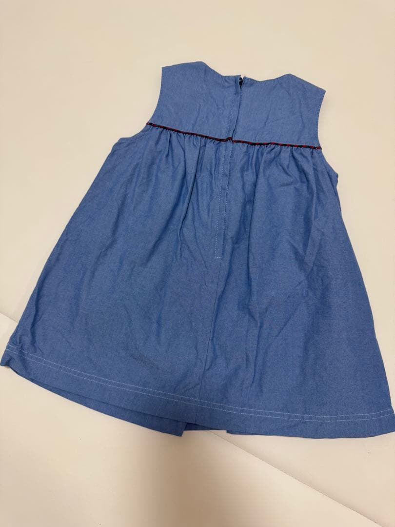 【美品】familiar＊デニムブルー ワンピース ジャンスカ さくらんぼ 80