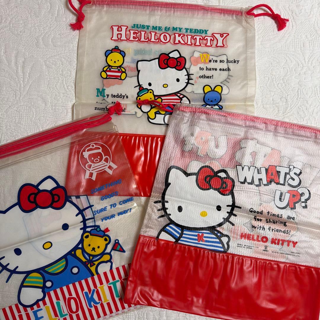 ハローキティ　1989年1990年　ビニール製巾着袋3点セット　日本製　サンリオ
