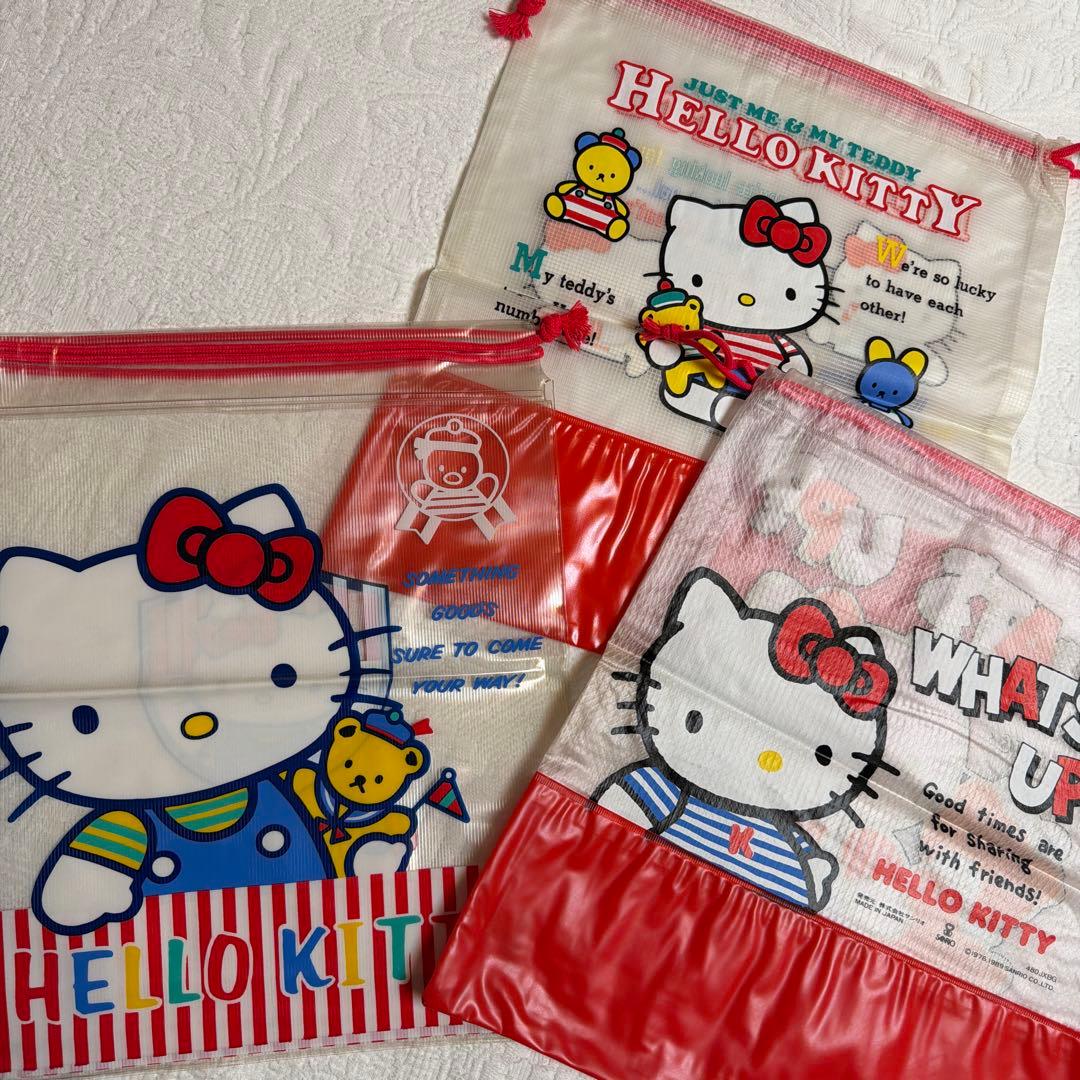 ハローキティ　1989年1990年　ビニール製巾着袋3点セット　日本製　サンリオ