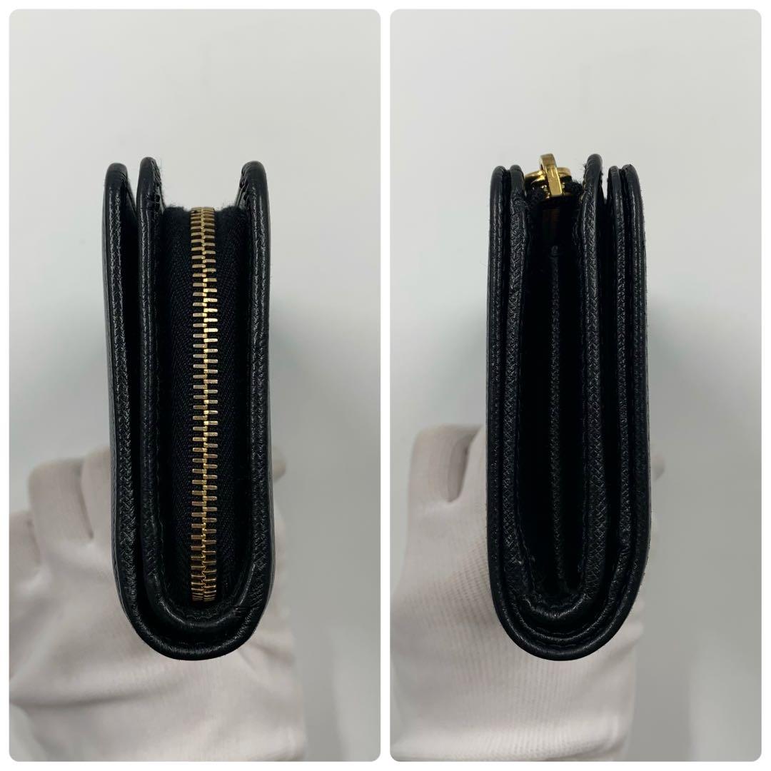 【✨極美品✨】プラダ 二つ折り財布 三角ロゴ サフィアーノレザー ブラック
