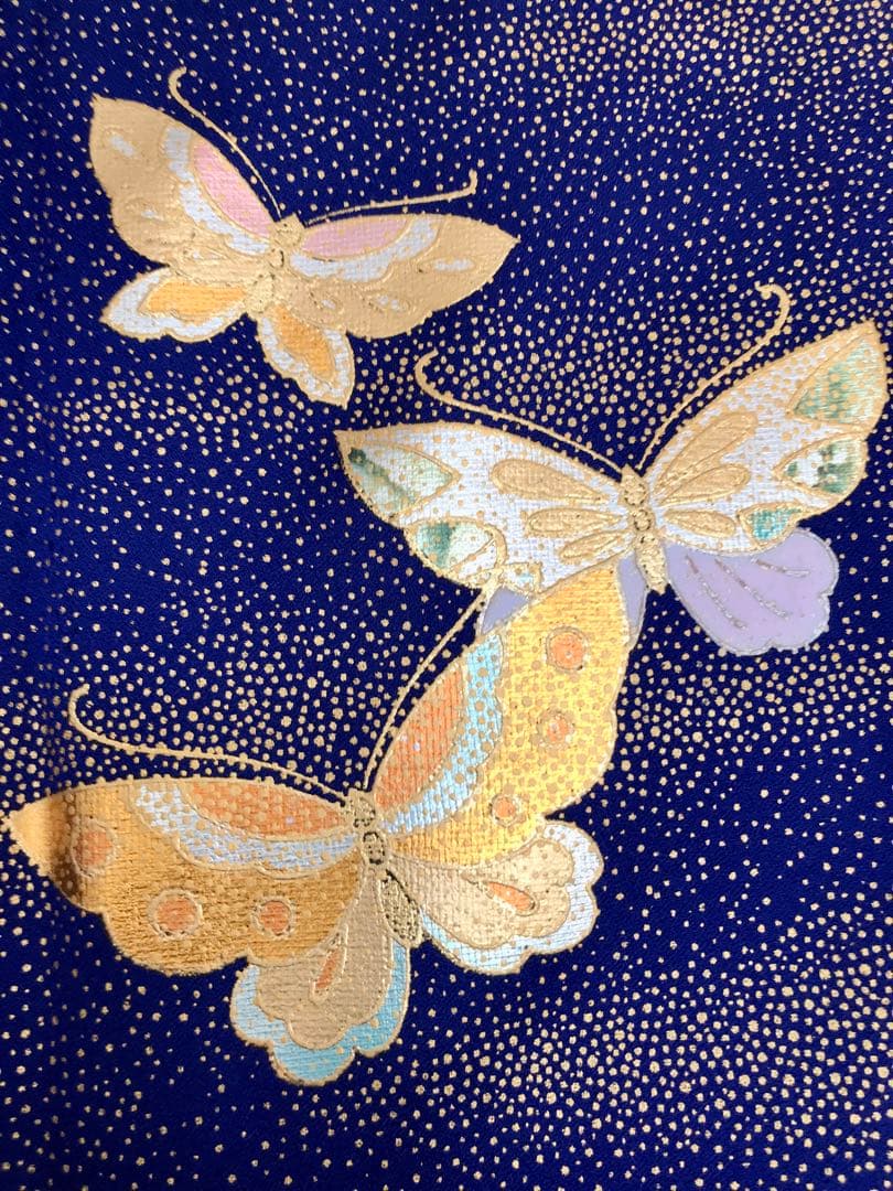 振袖　美品　正絹　濃紫紺色に金　幻想的
