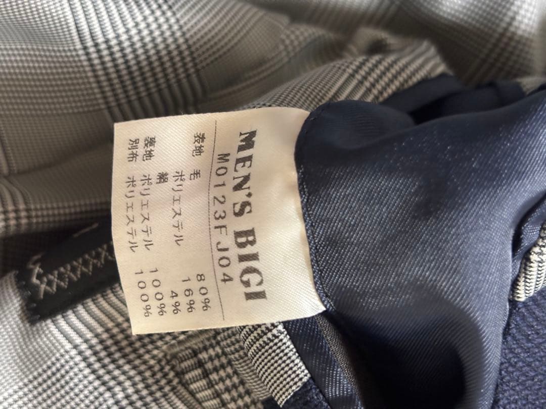 men's bigi 本切羽　ウール　ウィンドウペンチェック　ジャケット　L