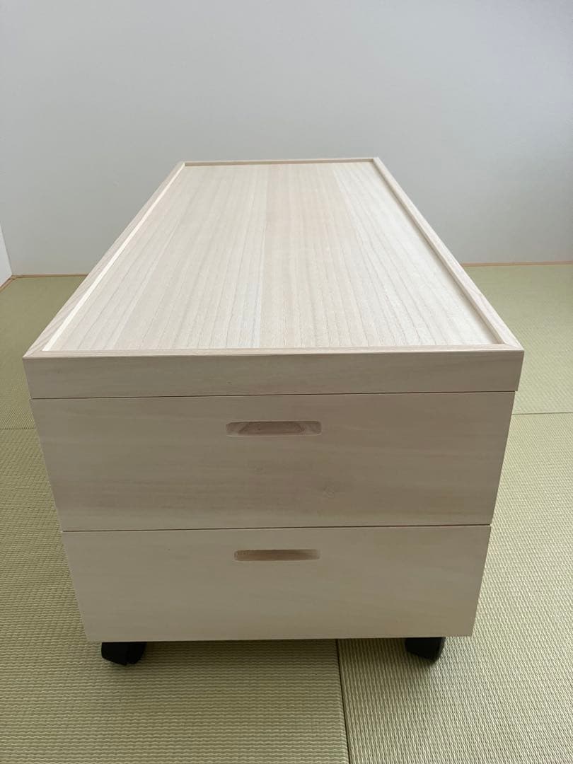 桐衣装箱　桐箱収納　2段収納　キャスター付き