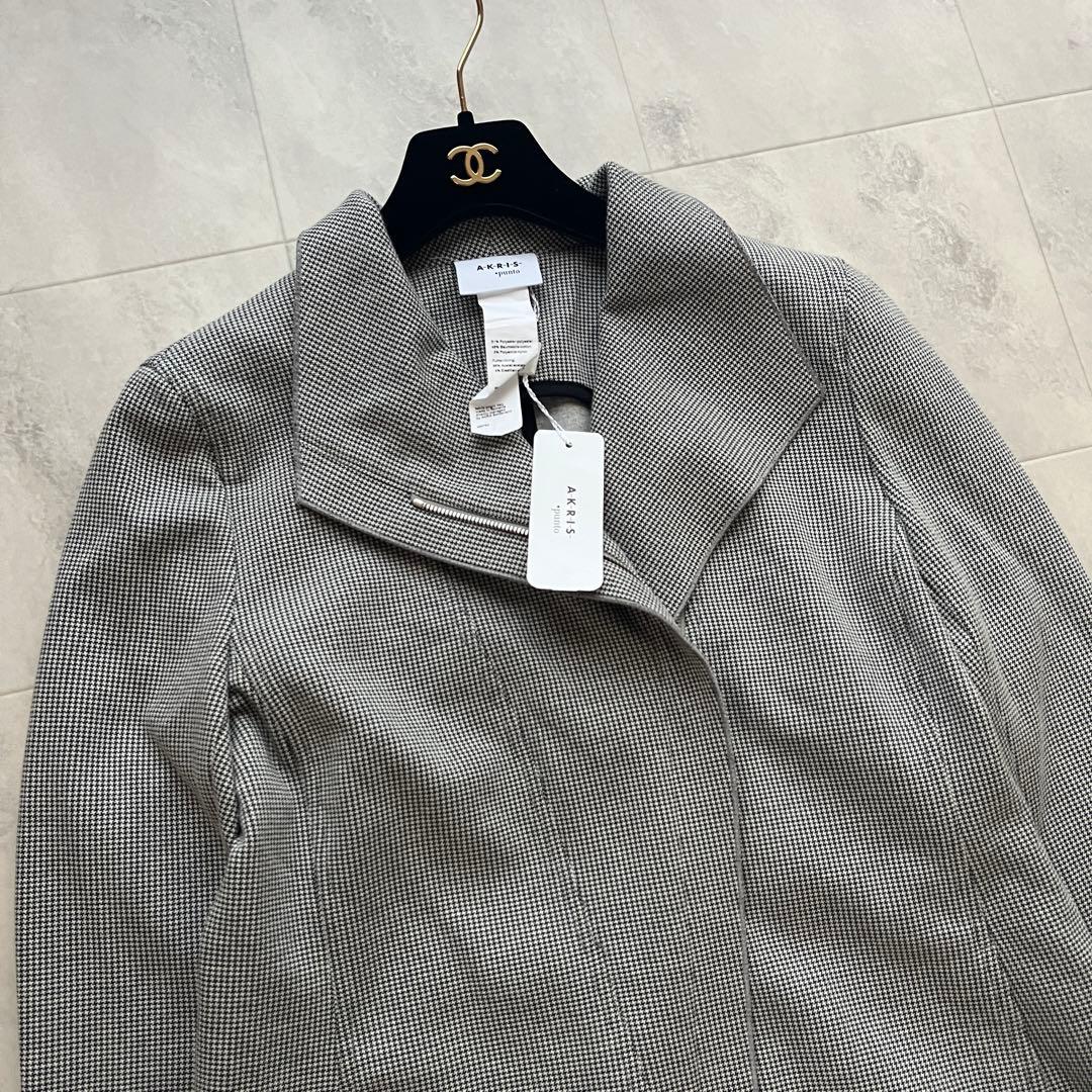 タグ付未使用♡アクリス 大きサイズ 42 XL 千鳥柄 コート 薄手 ジップ