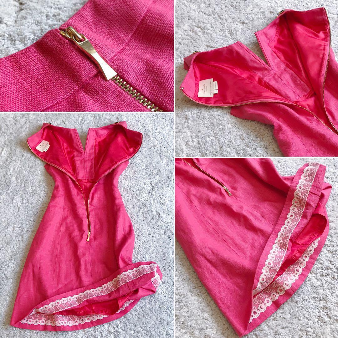 ケイトスペード：美品【中村アンさん着】リネン混ツイード×ビジュー•ワンピース