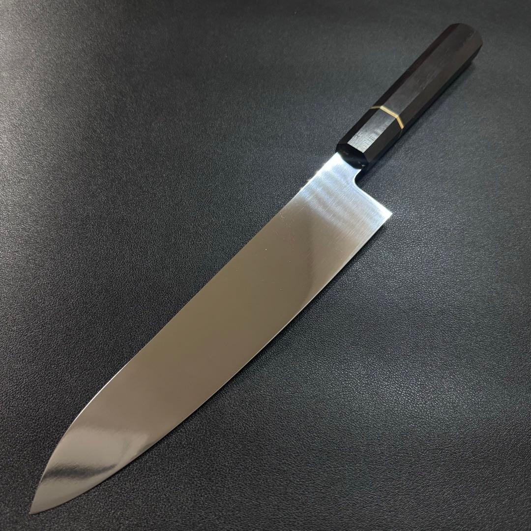 240mm 牛刀　ステンレス全鋼 両刃 黒檀八角柄 和包丁