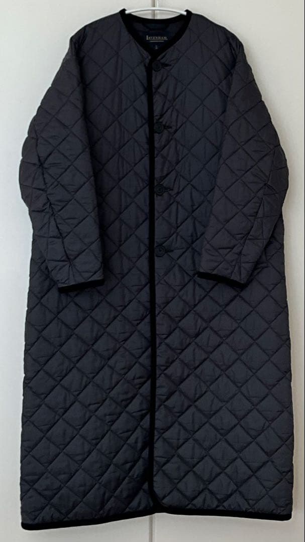LAVENHAM キルティングロングコート　ノーカラー　ブラック　36