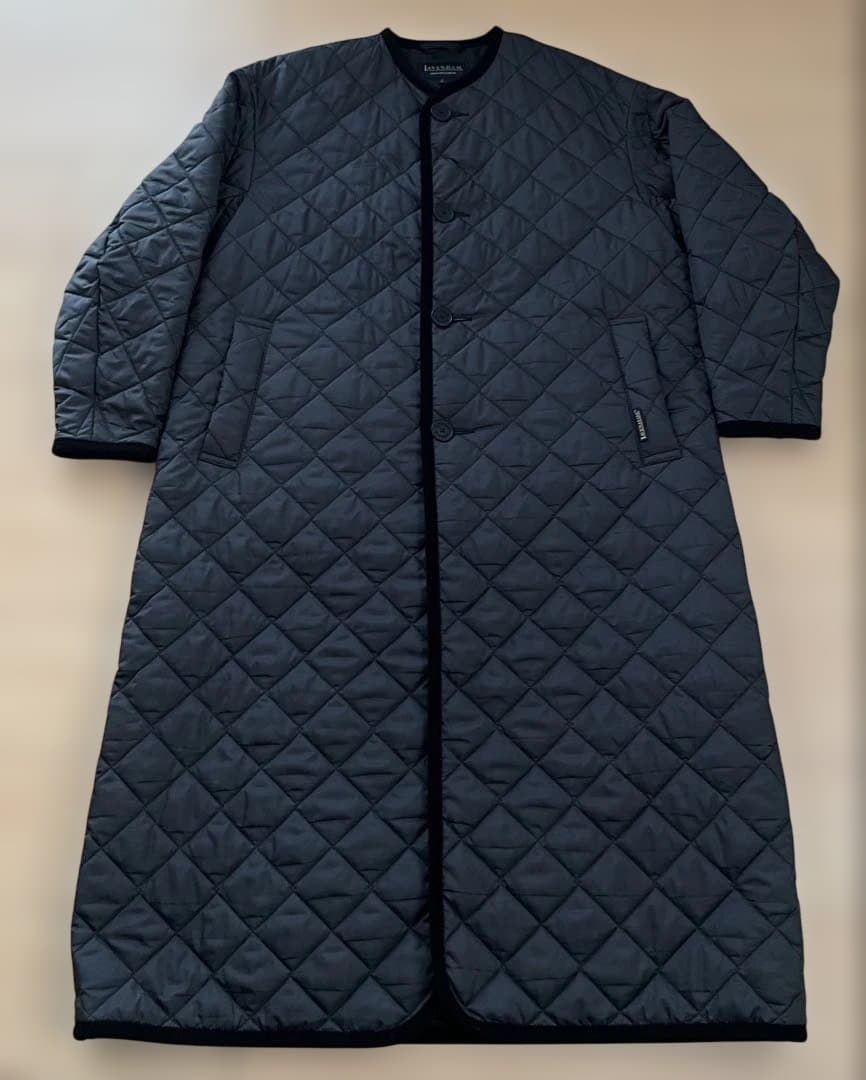 LAVENHAM キルティングロングコート　ノーカラー　ブラック　36