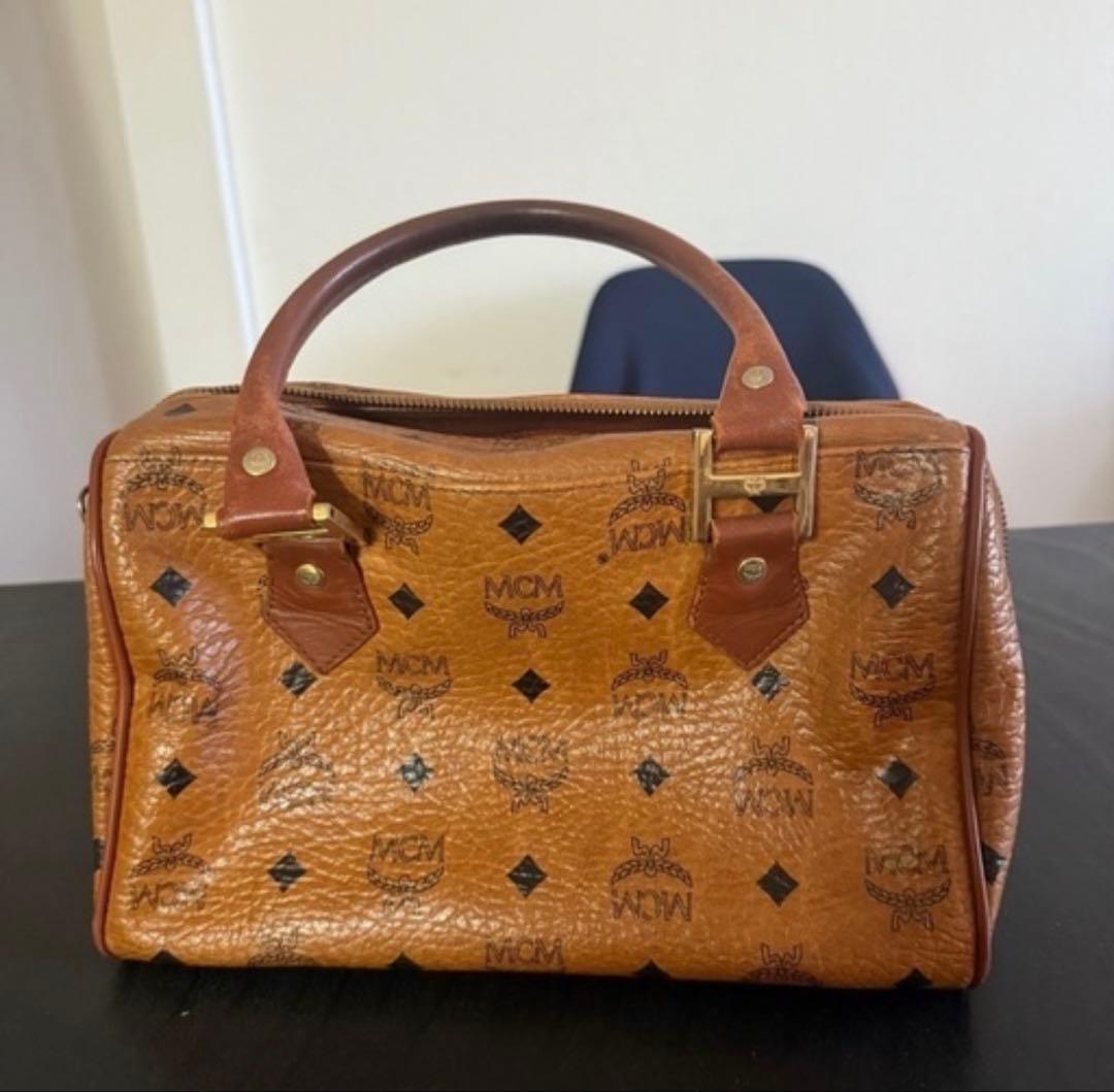 ダメージあり MCM ミニボストンバッグ レザー ハンドバッグ ビンテージ