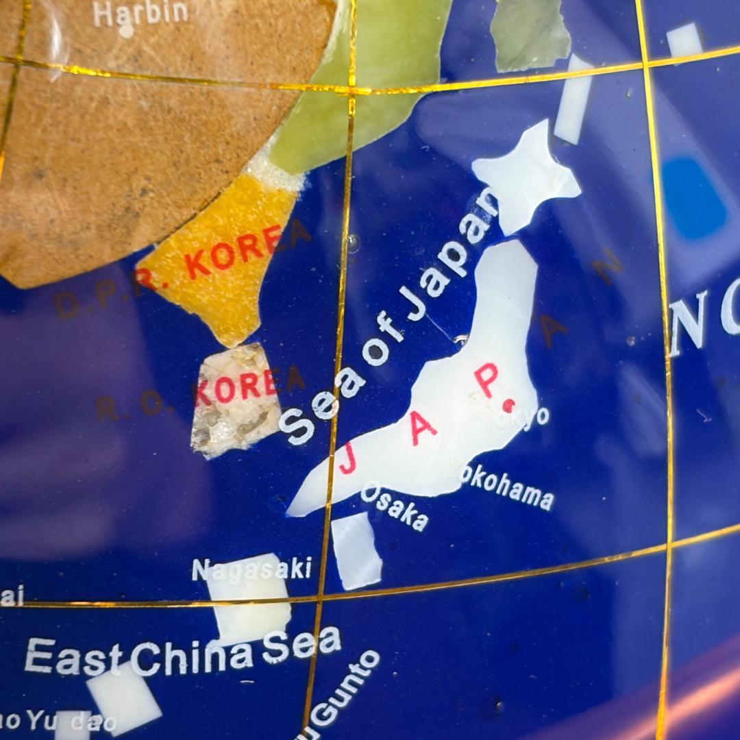 【高級感】天然石 地球儀 コンパス付 アンティーク調 インテリア ラピスラズリ色