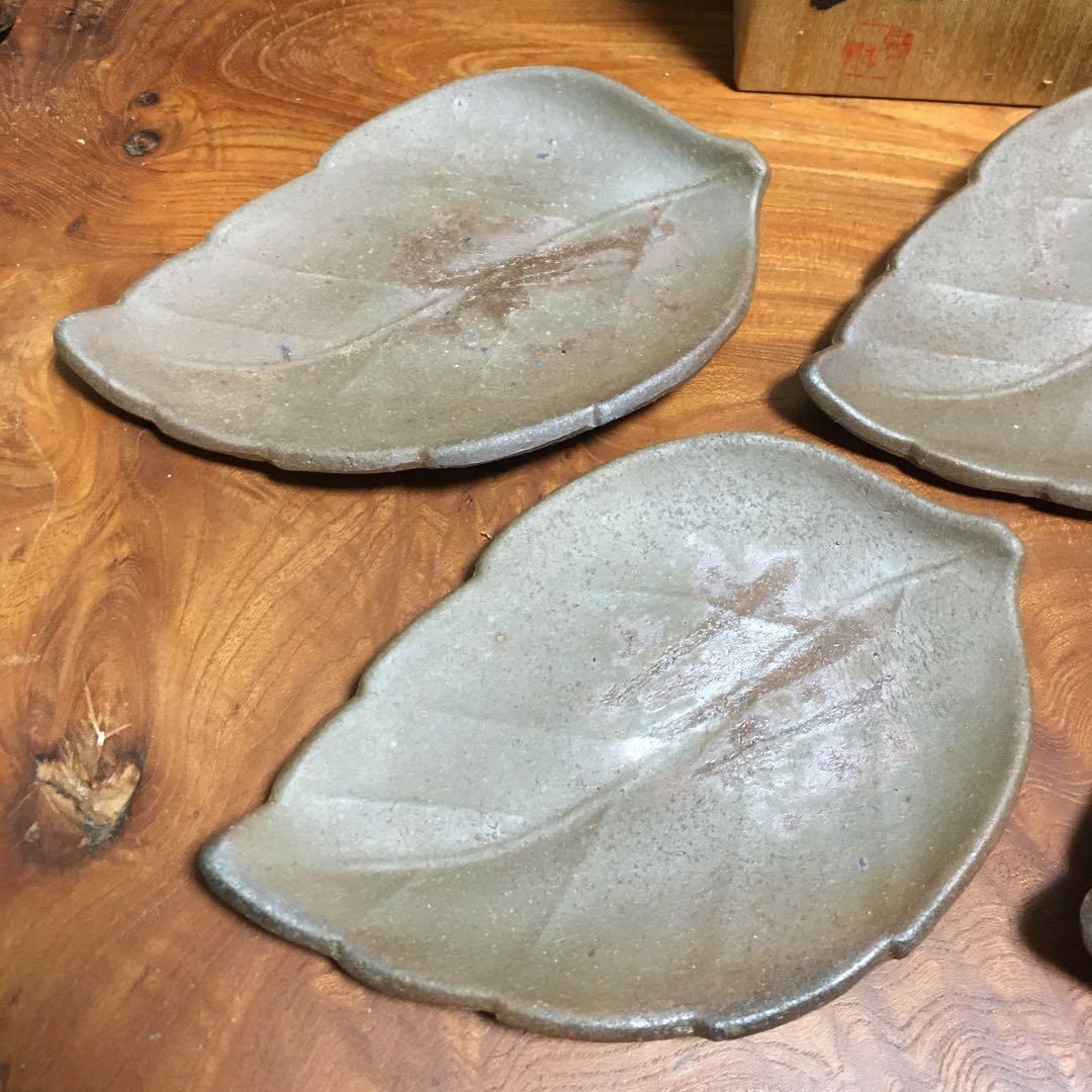 備前焼　葉皿　5客揃　共箱