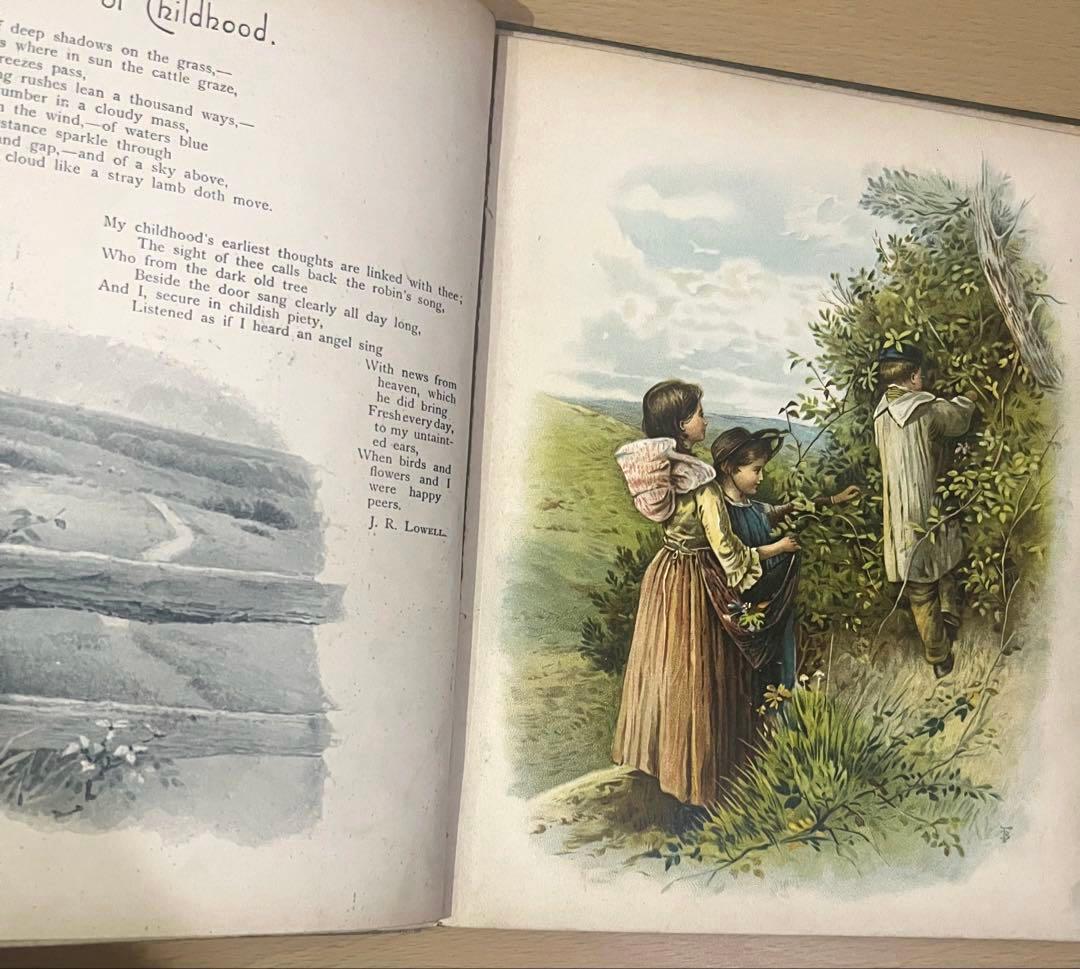 No442希少 アンティーク古書 洋書 絵本 児童書 ビクトリア 田園 牧歌