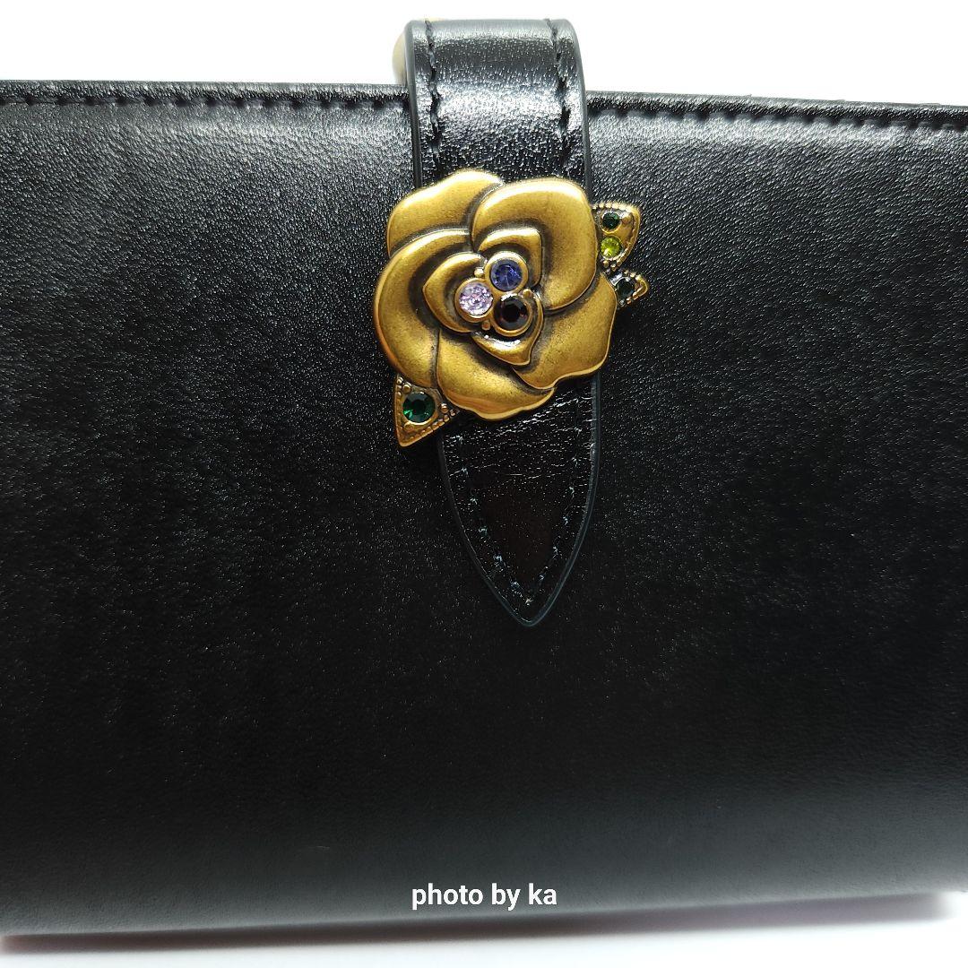 ブラック 新品 アナスイ ANNA SUI がま口 2つ折り財布 ブルボン 黒