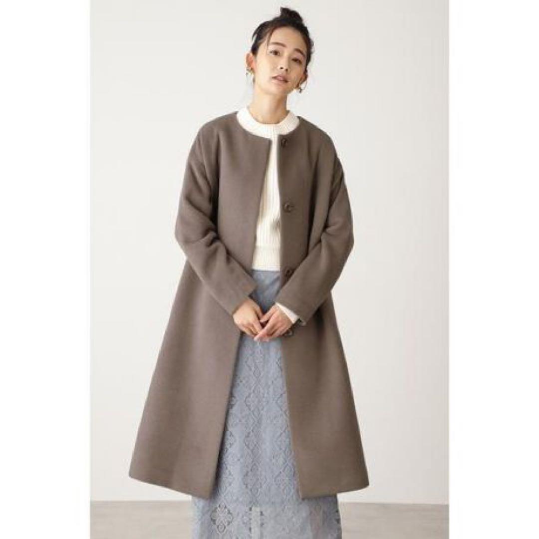 新品タグ付エヌナチュラルアンゴラビーバーノーカラーコート 定価25300円