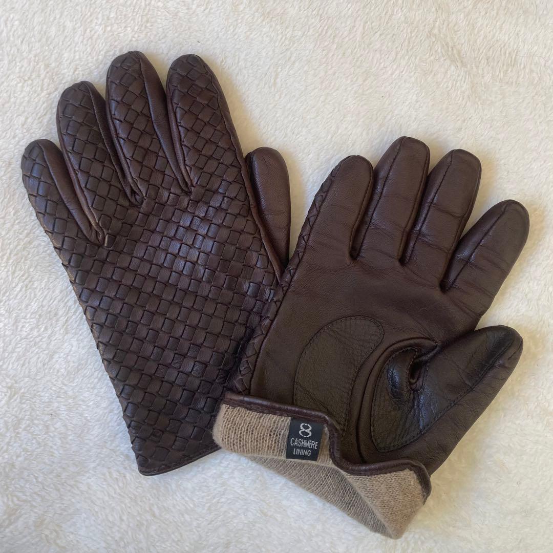 【本革】Gloves イントレチャート カシミヤ イタリア 革手袋 ブラウン8