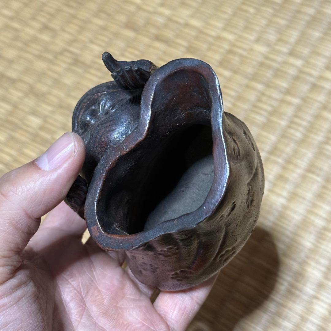 古備前焼 布袋尊 筆立 花入 茶道具